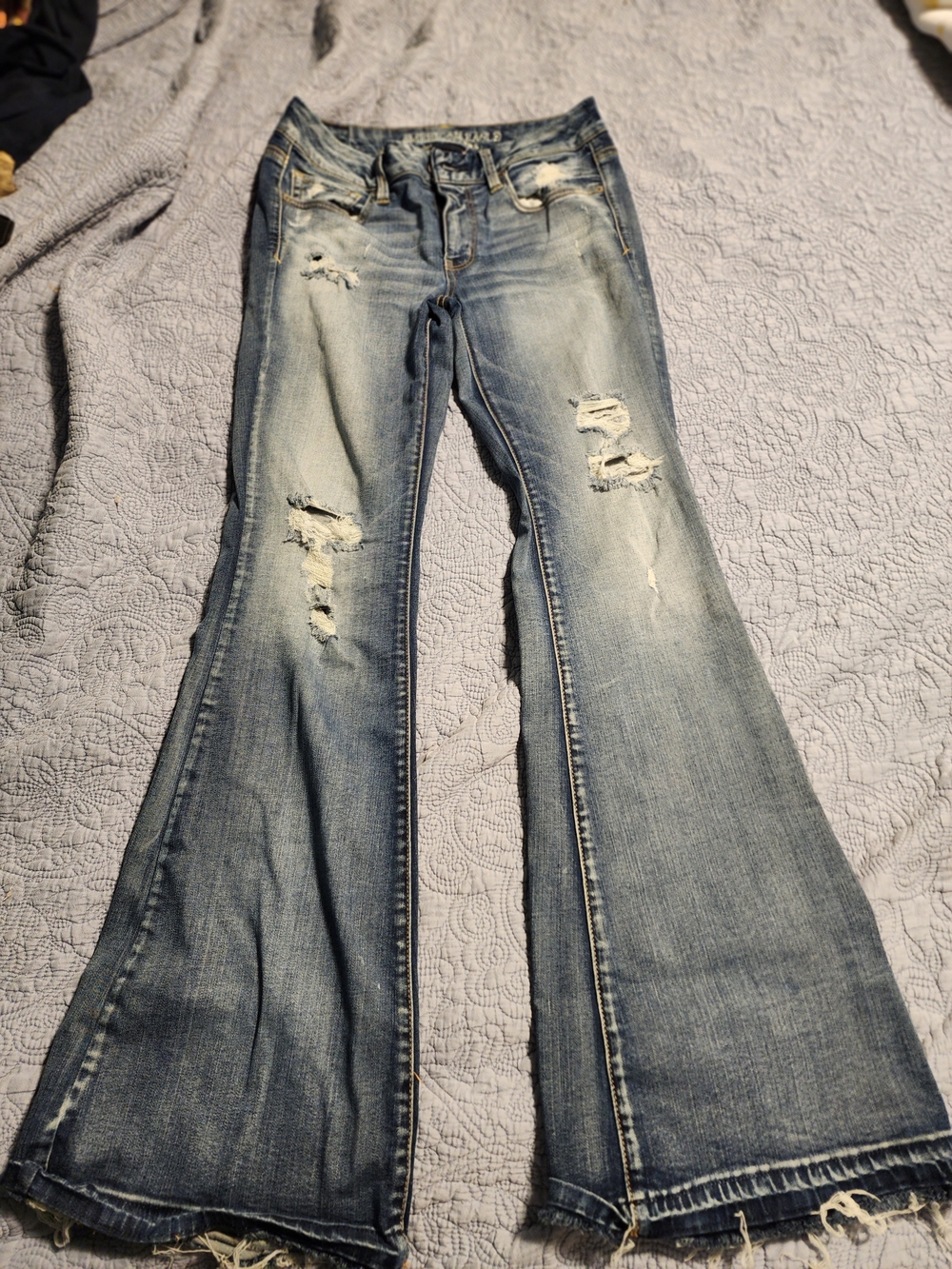 American Eagle Outfitters Light Wash Distressed Bootcut Jeans